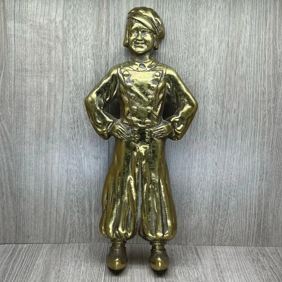 VTG Sheffield Solid Brass Dutch Boy and Girl Cast Iron Pair Andirons Gold - Picture 3 of 10